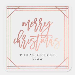 Modern Rose Gold Art Deco   Holiday Square Sticker