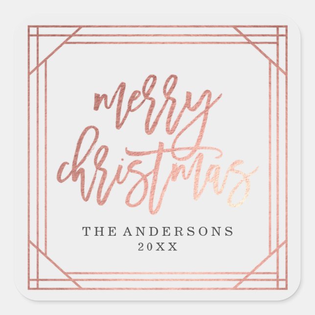 Modern Rose Gold Art Deco | Holiday Square Sticker (Front)