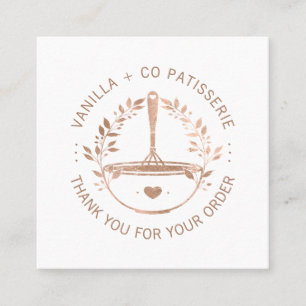 Modern Rose Gold Bakery Business Thank you Square Business Card