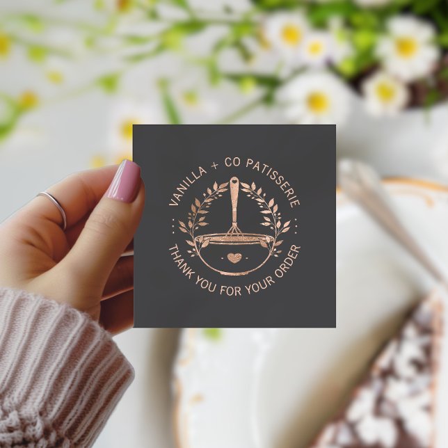 Modern Rose Gold Bakery Business Thank you   Square Business Card (Creator Uploaded)
