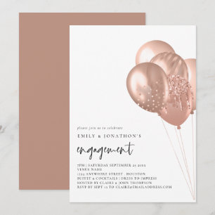 Modern Rose Gold Balloons Engagement Party Invitation