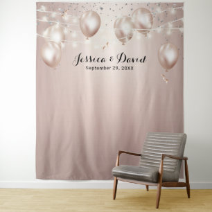 Modern Rose Gold Balloons Streamers Wedding Tapestry