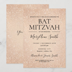 Modern Rose Gold Bat Mitzvah Faux Glitter Paint Invitation
