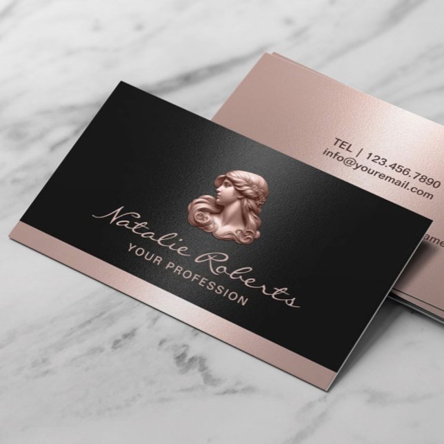 Modern Rose Gold Beauty Logo Salon & SPA Black Business Card (Creator Uploaded)