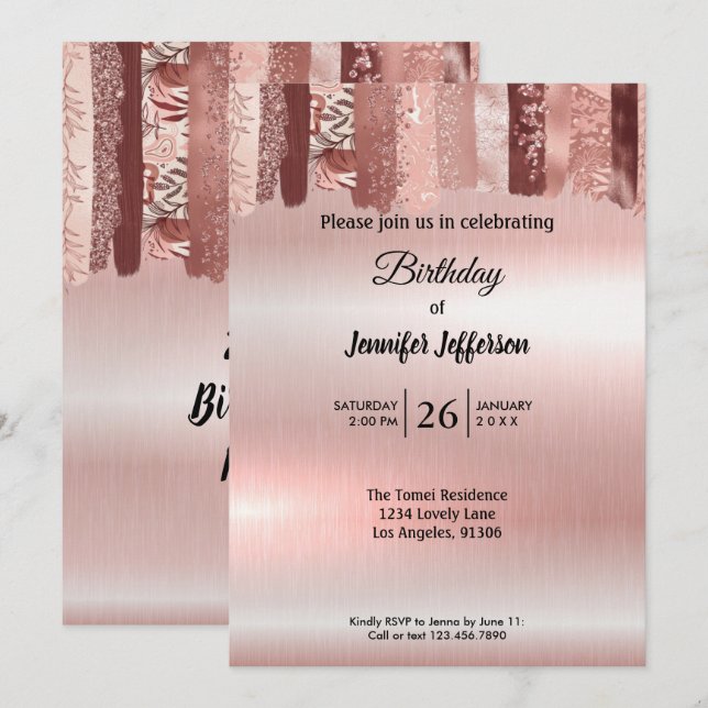 Modern rose gold Birthday invitation (Front/Back)