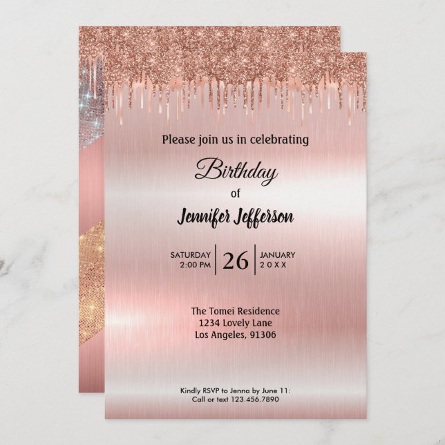 Modern rose gold Birthday invitation (Front/Back)