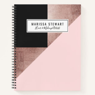 Modern Rose Gold Black Blush Pink Geometric Notebook
