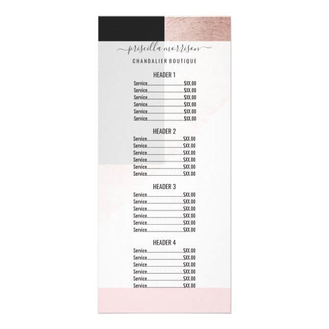 Modern Rose Gold Black Blush Pink Geometric Rack Card (Front)