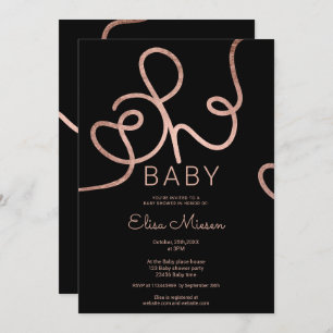 Modern rose gold black calligraphy Oh baby shower Invitation