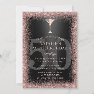 Modern Rose Gold & Black Cocktail 50th Birthday Invitation
