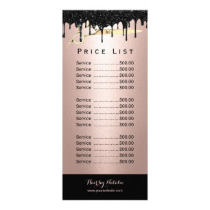 Modern Rose Gold Black Drips Hair Salon Price List Rack Card