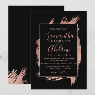 Modern rose gold black frame typography wedding invitation