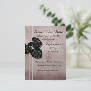 Modern Rose Gold Black Graphic Leaves Elegant, Save The Date