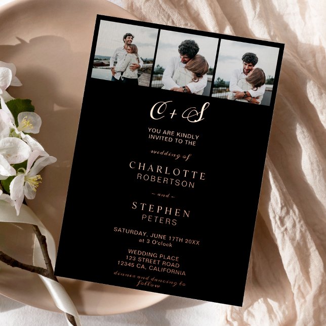 Modern rose gold black initials 4 photos wedding (Creator Uploaded)