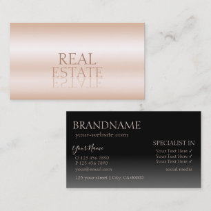 Modern Rose Gold Black Mirror Letters Professional Business Card