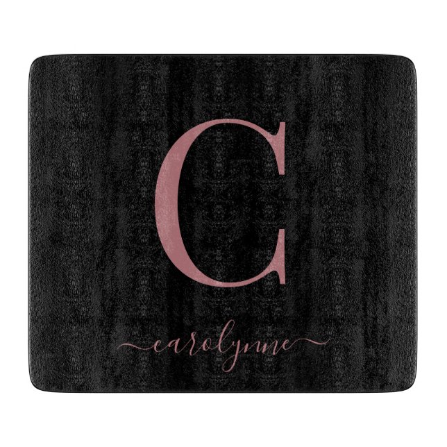 Modern Rose Gold Black Monogram Typography Cutting Board (Front)