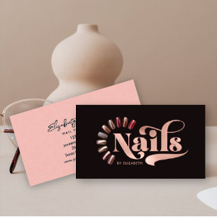 Modern Rose Gold & Black Nail Technician Business Card