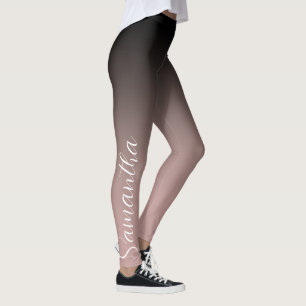 Modern Rose Gold & Black Ombre Monogrammed Leggings