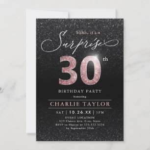 Modern rose gold black surprise 30th birthday invitation