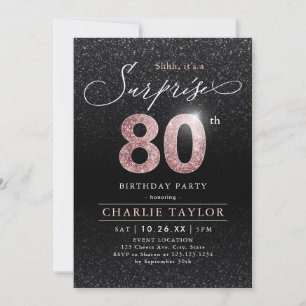 Modern rose gold black surprise 80th birthday invitation