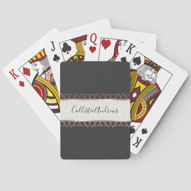 Modern Rose Gold Black Tribal Geometric Triangles Playing Cards (Back)