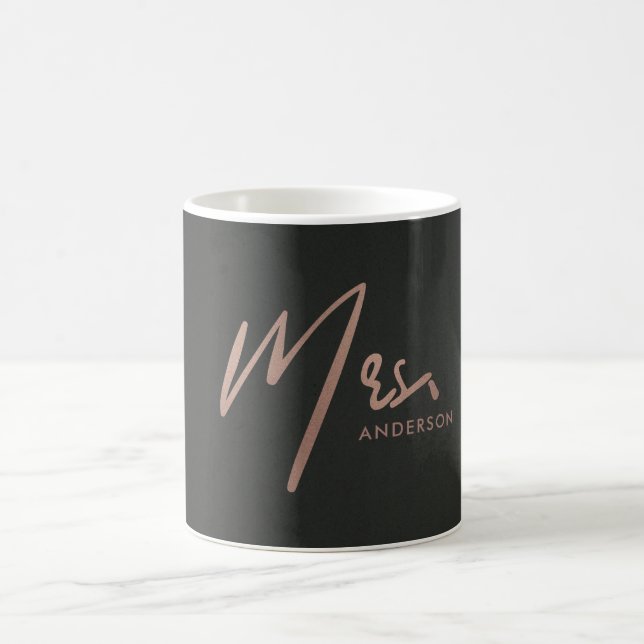 MODERN ROSE GOLD BLACK TYPOGRAPHY MRS LAST NAME COFFEE MUG (Center)