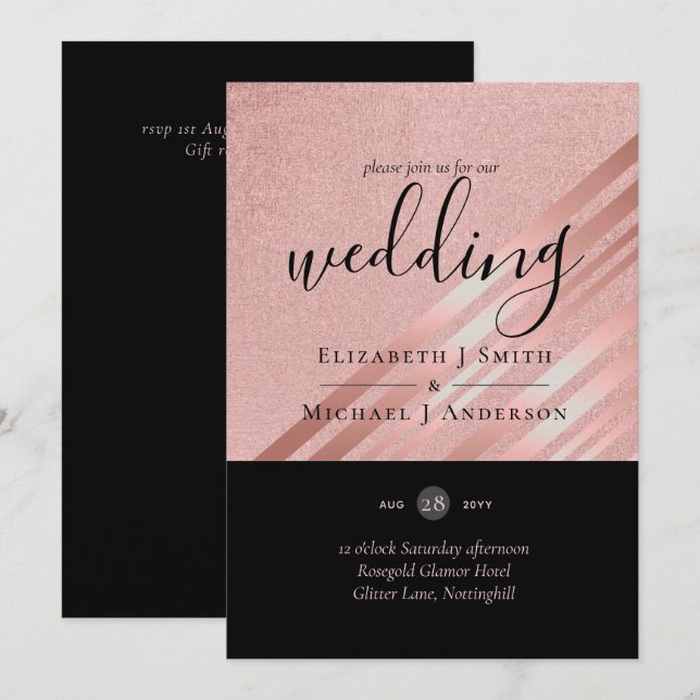 Modern Rose Gold Black Wedding (Front/Back)