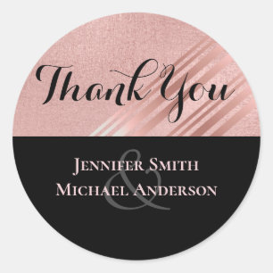 Modern Rose Gold Black Wedding Classic Round Sticker