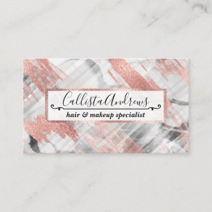 Modern Rose Gold Black White Brushstrokes Business Card