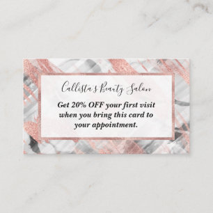 Modern Rose Gold Black White Brushstrokes Discount Card