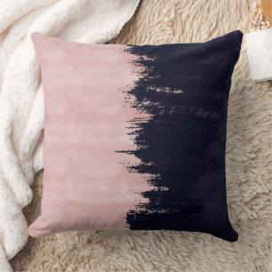Modern Rose Gold Blue Brushstrokes Abstract Paint Cushion