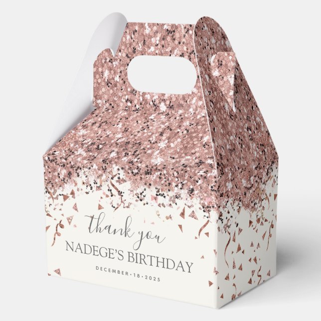 Modern Rose Gold Blush Floral Birthday Favour Box (Back)