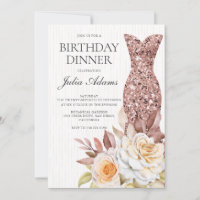 Modern Rose Gold Blush Floral Dress Birthday