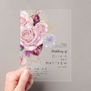 Modern Rose Gold Blush Floral Wedding Acrylic Invitations