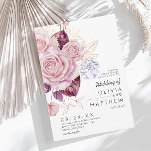 Modern Rose Gold Blush Floral Wedding Invitation