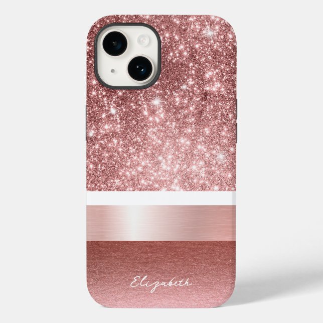 Modern Rose Gold Blush Foil Faux Glitter Monogram Case-Mate iPhone Case (Back)