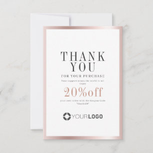 Modern rose gold border logo small business thank you card