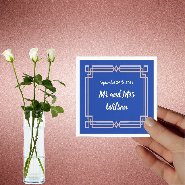 Modern Rose Gold Border Navy Blue Cocktail napkin (Creator Uploaded)