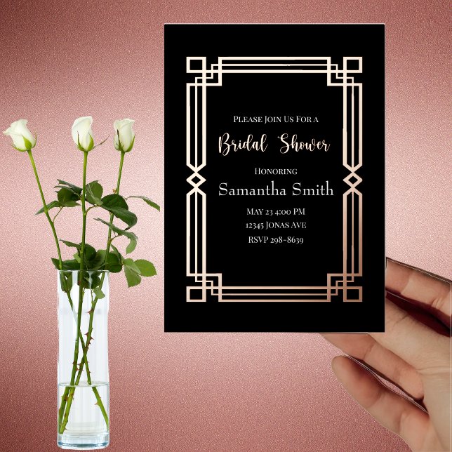 Modern Rose Gold Border on Black Bridal Shower (Creator Uploaded)