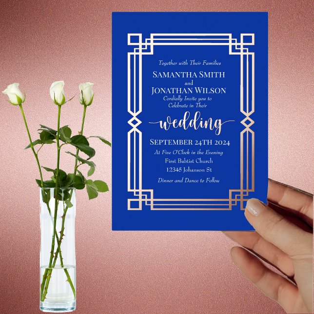 Modern Rose Gold Border on Navy Blue Wedding Real (Creator Uploaded)