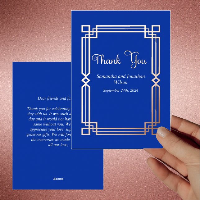 Modern Rose Gold Border on Navy Thank You Card (Creator Uploaded)
