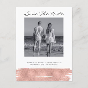 Modern Rose Gold Brush Save The Date Postcard