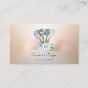 Modern Rose Gold Brush Stroke Bakery Hand Tools Business Card