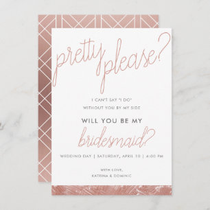Modern Rose Gold Brush Stroke Bridesmaid Invite