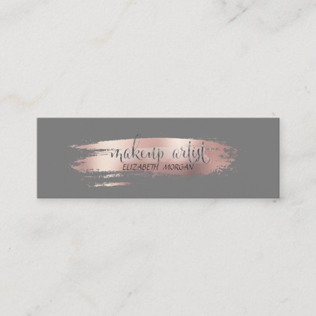 Modern Rose Gold Brush Stroke, Makeup Artist Mini Business Card (Front)