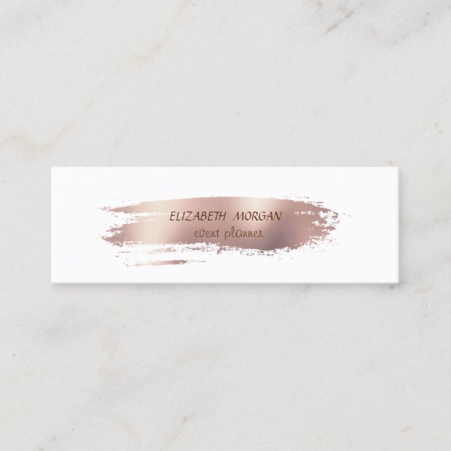 Modern Rose Gold Brush Stroke, White Mini Business Card (Front)