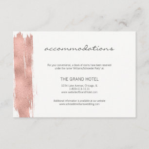 Modern Rose Gold Brush Wedding Accommodation Card