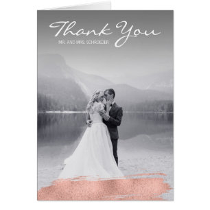 Modern Rose Gold Brush Wedding Thank You Card