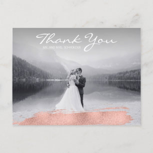 Modern Rose Gold Brush Wedding Thank You Postcard