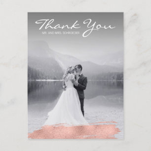 Modern Rose Gold Brush Wedding Thank You Postcard